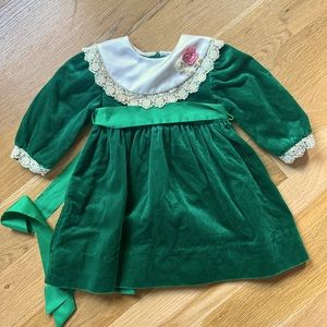 Vintage children’s Sylvia Whyte 1960’s velvet green Christmas dress